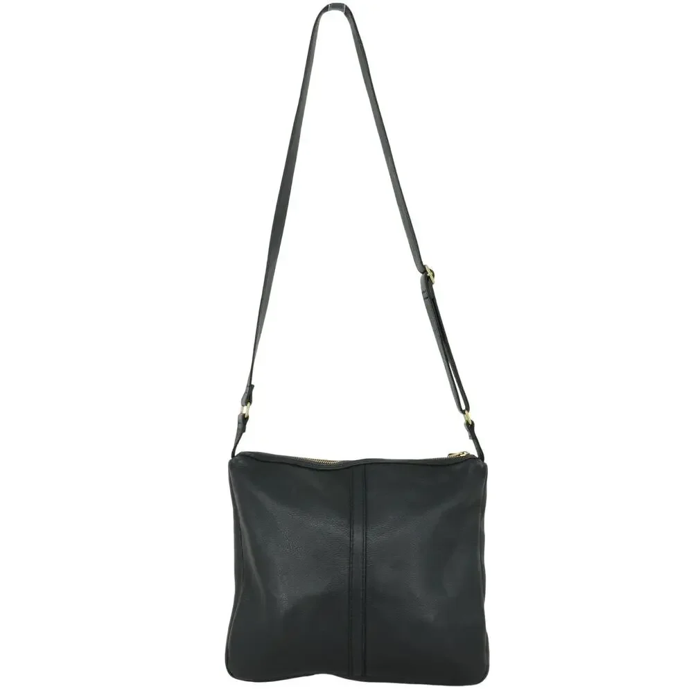 Fossil Leather Handbag Womens Black Crossbody Bag Zipper Pockets Preppy Academia